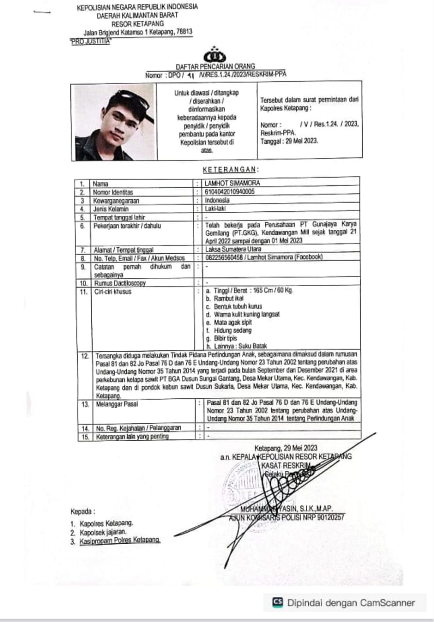 Pemerkosa Anak di Bawah Umur Kabur, Polisi Ketapang Nyatakan Pelaku DPO