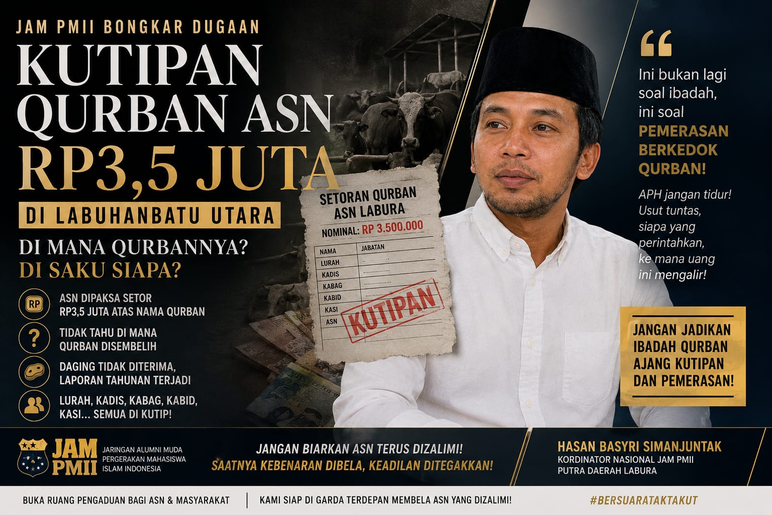 JAM PMII: Dugaan Kutipan Qurban ASN di Labura Harus Diusut, Jangan Jadikan Idul Adha Ladang Pemerasan Berkedok Ibadah
