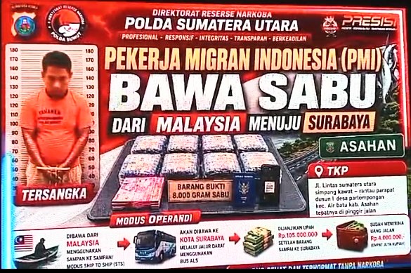Wouw! Bawa 8 Kg Sabu dari Malaysia, PMI Asal Jatim Ditangkap Polda Sumut ‎