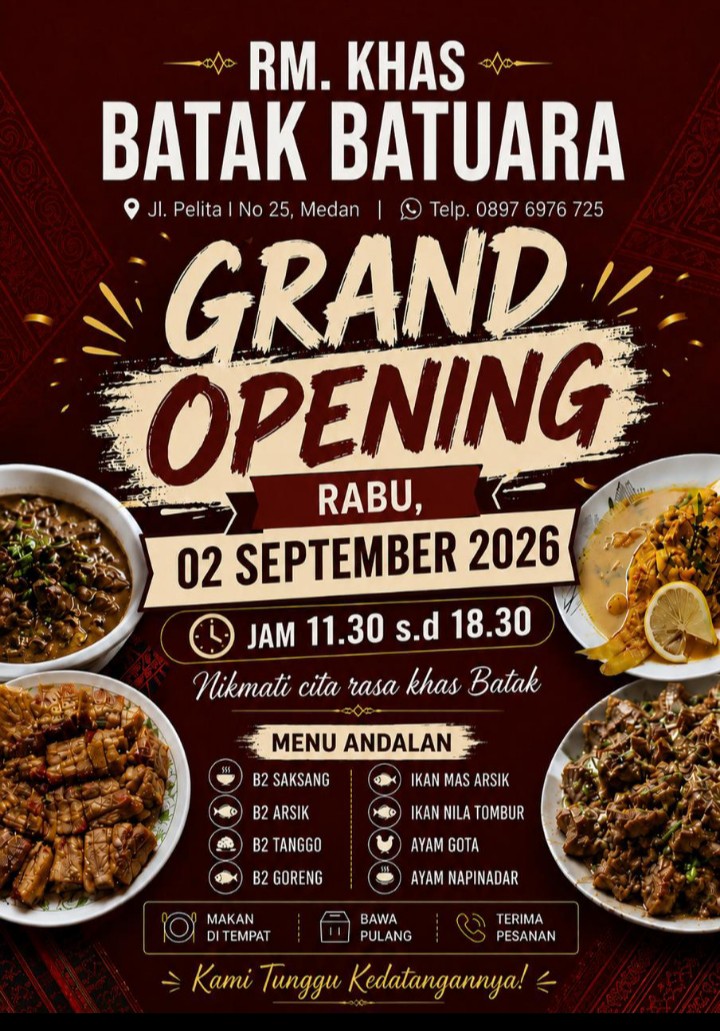 Rumah Makan Batuara Resmi Dibuka di Medan Perjuangan, Hadirkan Kuliner Khas Batak ‎